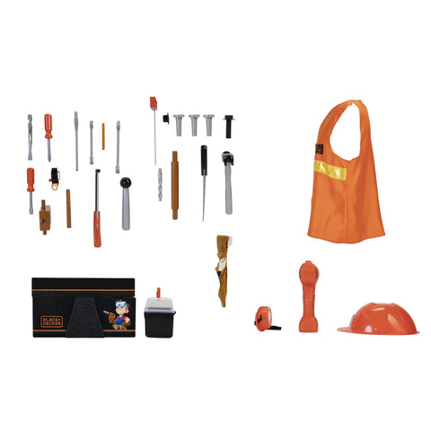 100 Piece Tool Trunk Portable Toolbox For Home DIY And Car Garage, with tools, safety vest, hard hat, and carry handles.