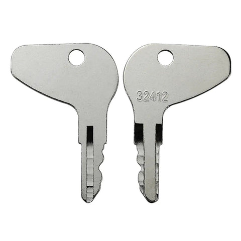 Close-up of 2 keys from 4 Pack Ignition Keys Replacement For Kubota L G And M Series Tractors Built For Heavy Duty Farm Use Fits Mahindra