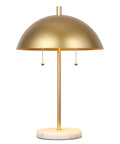 Gold And White Marble 2 Light LED Table Lamp With Glam Desk Style For Modern Bedside Decor, gold dome shade, front view