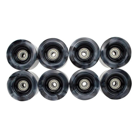 Top view of 8 Black And White 60 By 40 mm 88A Roller Skate Wheels For Quad Skates With Bearings arranged in a grid pattern