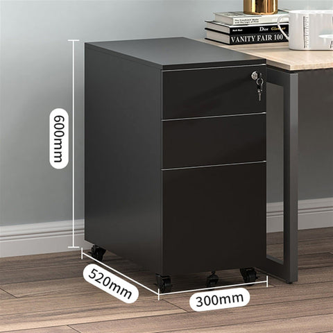 Metal vertical file cabinet with anti-tip design, lockable three-drawer rolling filing cabinet for home office under desk.