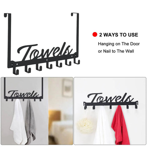 Over The Door Hooks Heavy Duty Towel Rack With Seven Coat Hooks For Bedroom Bathroom Kitchen Pool No Drill Easy Install Rust