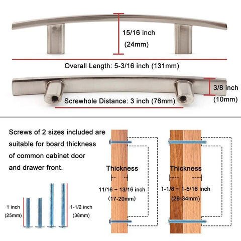 Diagram of 10 Pack 3 Inch Oil Rubbed Bronze Kitchen Cabinet Pulls With Smooth Rounded Edges Durable Solid Metal Hardware dimensions and screws.