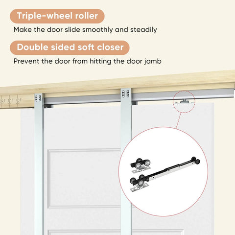 36 By 80 Inch Sliding Pocket Door Kit With Track Hardware And Frame, White Paintable Door Slab Included, Soft Close Mechanism shown