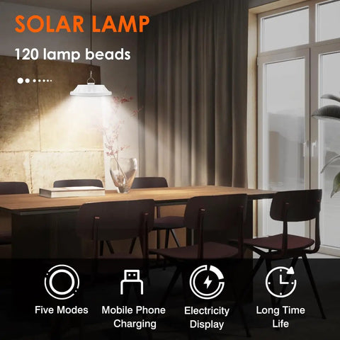 Ultra Bright 4000LM Camping Lantern With Remote Control USB Rechargeable All-Weather Waterproof Hanging Light over dining table.