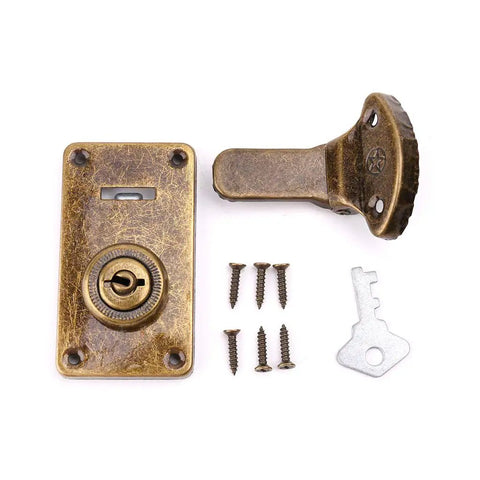 Old School Bronze Tone Leather Suitcase Buckle Box Kit With Vintage Toggle Hasp And Latch For Chests Trunks Wooden Boxes And Trinket Boxes Heavy Duty Hardware For Antique Look, includes bronze hardware, screws, and key