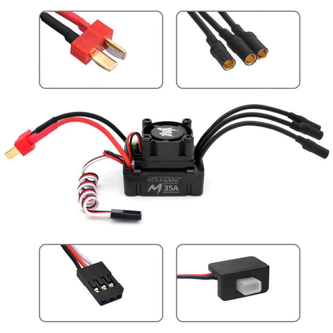 2435 Brushless Motor With 35A Waterproof ESC Combo for 1/14 1/16 1/18 RC Cars and Trucks, electrical connections and components visible