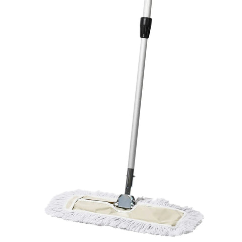 18 Inch Commercial Dust Mop With Extendable Handle And Reusable Cotton Mop Head For Dry Floor Cleaning On Hardwood Floors, Ideal For Offices, Classrooms And Janitorial Jobs