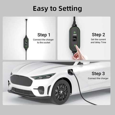 Setup guide for Portable Level One and Level Two EV Charger ETL Certified 12 and 16 Amp 110 to 240 Volt with 25 Foot Extension Cable