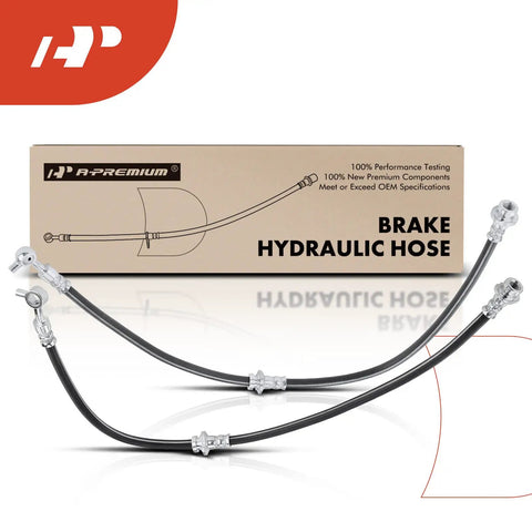 Front Driver And Passenger Brake Hydraulic Hose Kit For Nissan Rogue 2008 To 2014 And Rogue Select 2014 To 2015 Left And Right Pack Of 2 Direct Fit Replacement For Safer Stops And Solid Braking Performance on white background