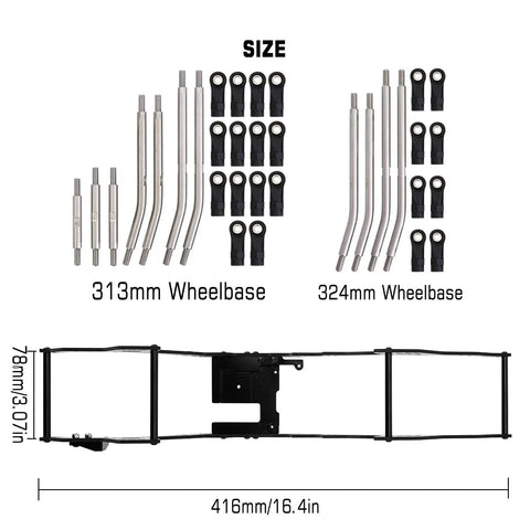 313/324 Millimeter Wheelbase LCG Carbon Fiber Chassis Kit For 1/10 RC Crawler TRX4 Upgrade Parts components layout