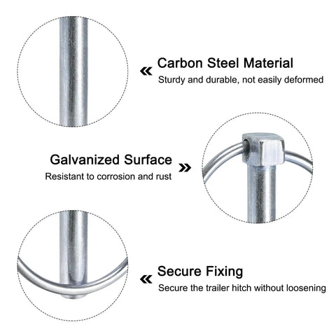 Close-up of Three Pack Linch Pin With Ring Set 1/2 Inch By 2-3/4 Inch Carbon Steel Trailer Pins highlighting galvanized surface and secure fixing.