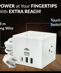 Smart Wall Mount 3 In 1 Power Strip With Wireless Charging Pad Offers Hella Reliable Surge Protection And Two AC Outlets Plus USB Type C Ports For Fast Daily Juice Up, white design with a 1.8 m long cord.