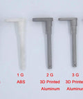 Comparison of OEM plastic, 1G ABS, 2G 3D printed aluminum, 3G 3D printed aluminum, 4G aluminum door hinges