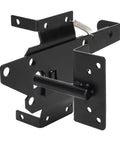 Heavy Duty Rock Solid Self Locking Gate Latch Post Mount Automatic Gravity Door Security Hardware Steel Black Finish angled view.