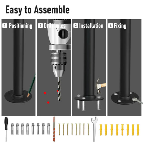 Heavy Duty Wrought Iron Stair Railing Handrails For Outdoor Steps Single Post Design assembly instructions with tools and parts.