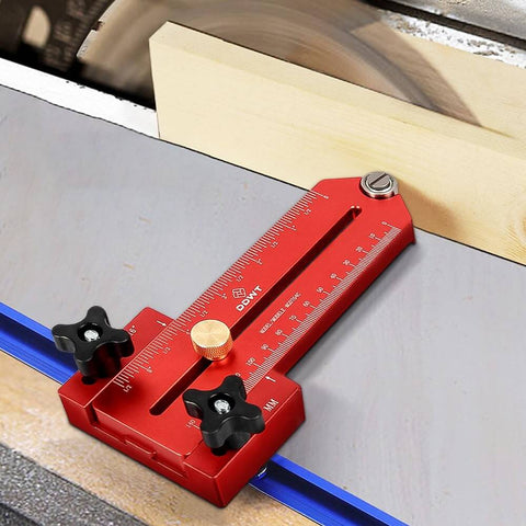 Ultimate Pro Grade Thin Rip Jig Guide for table saws, aluminum anodized, shown on saw table for precision cuts.