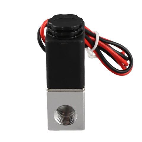 Front view of Lightning Fast 2-Way 2-Position DC 12V Solenoid Valve With Aluminum Alloy Body G1/4 Inch, wiring visible