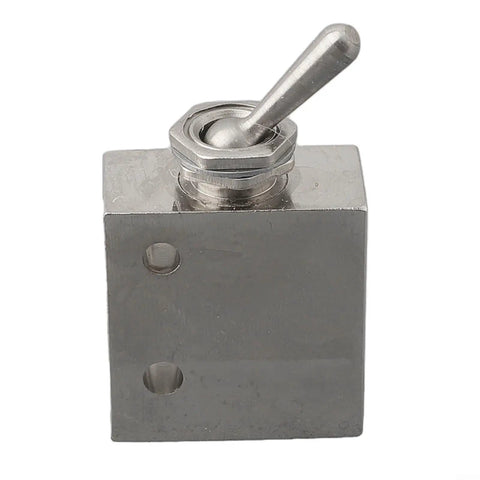 2 Position 3 Way Mechanical Pneumatic Valve 2-31V with toggle lever, silver metal body, for air pressure control