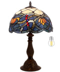 Tiffany Style Stained Glass Table Lamp Blue Lotus Aesthetic Bedside Light For Desk And Reading, 12x12x18 Inch Decor
