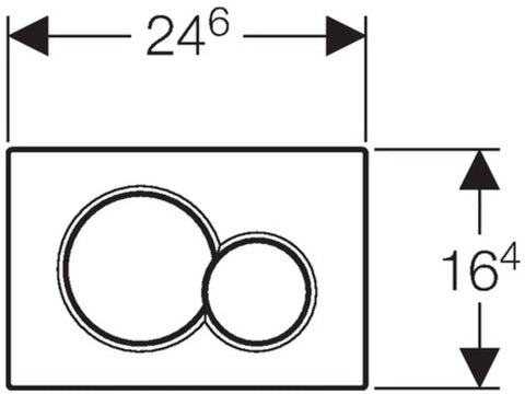 Diagram of Dual Flush Toilet Actuator Plate Front Actuation, Alpine White Plastic, with 245 x 164 dimensions, circles showing flush.