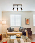 Adjustable 3-Head Track Lighting Fixture In Black Wood Finish, Modern Farmhouse Spotlight in living room