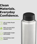 No Sweat Wide Mouth Stainless Steel Water Bottle With Loop Cap 40 Oz Non Insulated BPA Free, showing brushed finish and loop cap.