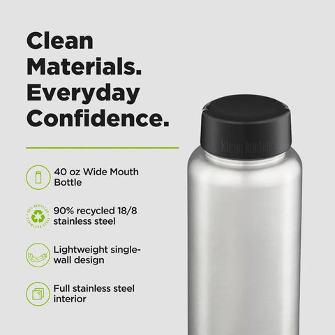 No Sweat Wide Mouth Stainless Steel Water Bottle With Loop Cap 40 Oz Non Insulated BPA Free, showing brushed finish and loop cap.