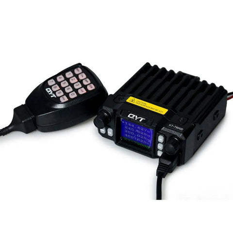 KT-7900D 25W Mini Quad Band Base Station Ham Radio Rig With Free Programming Cable shown with speaker mic on white background.