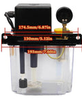 2L CNC Lubrication Pump System For Lathe Machine Tools With Dual Display, showing tank dimensions and components
