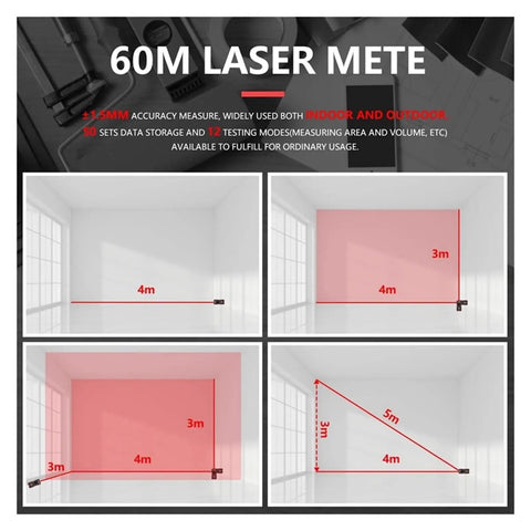 Total Slamdunk 3 In 1 Stud Finder Wall Scanner Pairs Laser Distance Measuring with Pro Level shown measuring areas up to 60m.