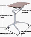Rolling Laptop Desk With Adjustable Height Stand Ergonomic Portable Workstation For Home Office Gaming Setup side view highlighting height range and dimensions.