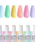 Six Candy Colors Gel Nail Polish Set HEMA Free TPO Free Soak Off Gel Polish Kit 15ml UV LED in pastel shades with bottles