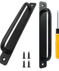 2 Pack Black Aluminum Barn Door Handles With 5 Inch Center Hole Sliding Closet Door Pulls For Wardrobe Cabinet Garage Gate 148mm L X 25mm W Rust Resistant Includes Four 16mm Screws And A Screwdriver