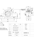 Technical diagram of 2-Pack Self-Aligning 2-Bolt Flange Mount Ball Bearing Unit With 0.75 Inch Bore, Cast Iron Housing, front and side view