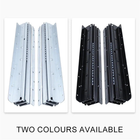 Full Extension Drawer Slides For 3 Section Staircase Hidden Base Cabinet Track System Heavy Duty Rails 40 Cm To 70 Cm Tool Free Quick Release, silver and black pairs