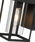 Close-up of 2 Pack Black Outdoor Wall Light Fixtures Dusk To Dawn Exterior Lantern Sconce with clear glass shade