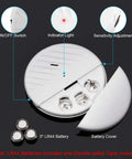 Ultra Slim Wireless Glass Break Alarm Kit With 125dB Siren showing open battery compartment and LR44 batteries included