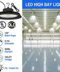 200W LED High Bay Light With 30000LM Beastly Brightness, 0 To 10V Dimmable, 5000K UFO LED Commercial Bay Lighting For Workshop Warehouse Garage, 550W MH HPS Equivalent, Hanging Hook And Safe Rope, UL DLC Listed 2 Pack shown in warehouse