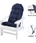 Navy Adirondack Chair Cushions Set Of 2 Weather Resistant High Back Rocking Patio Cushions with non-slip ties on white chair.