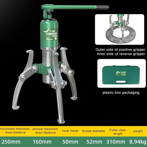 Powerful 10 Ton Hydraulic Puller Bearing Separator Gear Extractor Kit With Hand Pump, steel jaws, 250mm pull