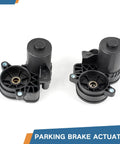 Top Shelf Left And Right Parking Brake Actuator Motor For Jaguar Epace Fpace Ipace Xe Xf Land Rover Discovery Sport Range Rover Evoque Velar 2015 To 2024 2.0L 3.0L 5.0L Replaces Lr061382 Lr061386, side view of two black plastic actuators.