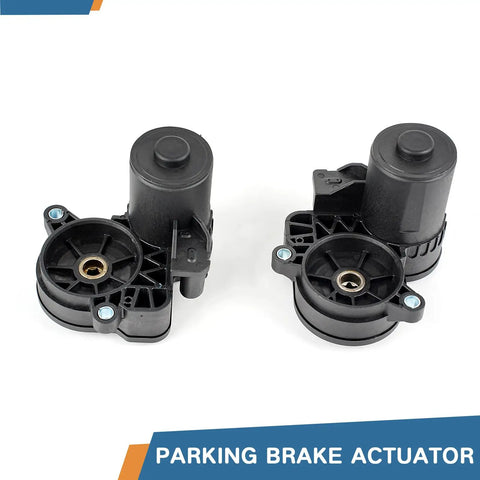 Top Shelf Left And Right Parking Brake Actuator Motor For Jaguar Epace Fpace Ipace Xe Xf Land Rover Discovery Sport Range Rover Evoque Velar 2015 To 2024 2.0L 3.0L 5.0L Replaces Lr061382 Lr061386, side view of two black plastic actuators.