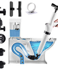 9 In 1 Air Plunger Kit For Toilets, Drains, Kitchens And Bathrooms With 9 Heads in use on clogged toilet diagram