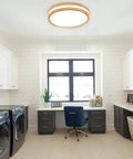 Wood LED Flush Mount Ceiling Light Modern Round Ceiling Lamp For Bedroom Living Room Hallway And Laundry 15.8 Inch 4000K