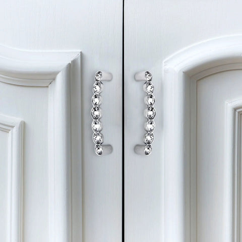 Two 96mm Crystal Glass Cabinet Pulls For Kitchen Drawers Cupboards And Wardrobes With Zinc Alloy Construction And 7K Crystal Accents