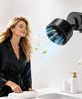 Compact USB Desk And Wall Mount Fan With Suction Cup Base And Digital LED Display Six Speeds Quiet Oscillating Motion in bathroom