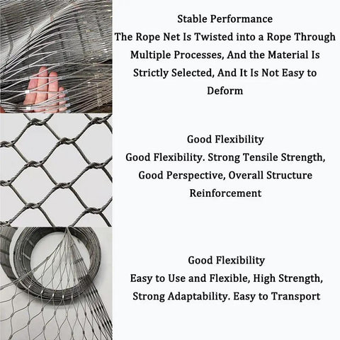 Built Like A Tank 304 Stainless Steel Flexible Cable Safety Net For Balcony Stair Guards, close-up view of sturdy braided wire mesh and flexibility.