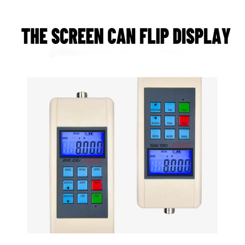 Digital Force Gauge 10 KN Push Pull Dynamometer With External Load Cell USB Output Peak And Track Modes Three Units N Kg Lb One Percent Accuracy For Precise Tension Testing And Material Strength Checks, flip display