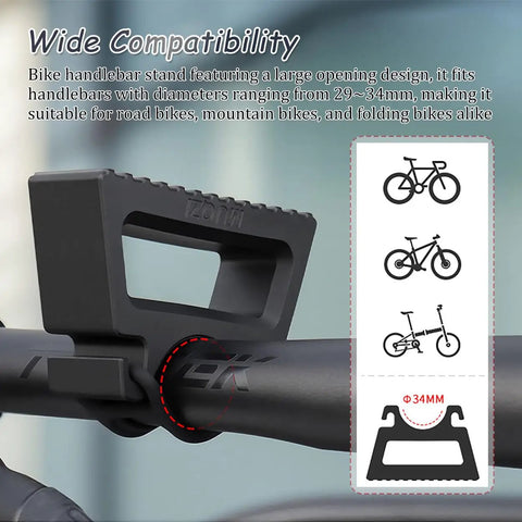 Close-up of Mountain Bike Handlebar Stand Clip-On Stabilizer For Quick Fixes 29-34mm Clamp Plastic Bracket Mount Holder